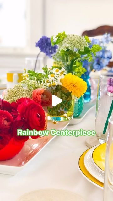 Rainbow Table Decorations, Rainbow Centerpiece, Rainbow Table, Pride Festival, Instagram Add, Colored Vases, Rainbow Magic, Supper Club, Table Flowers