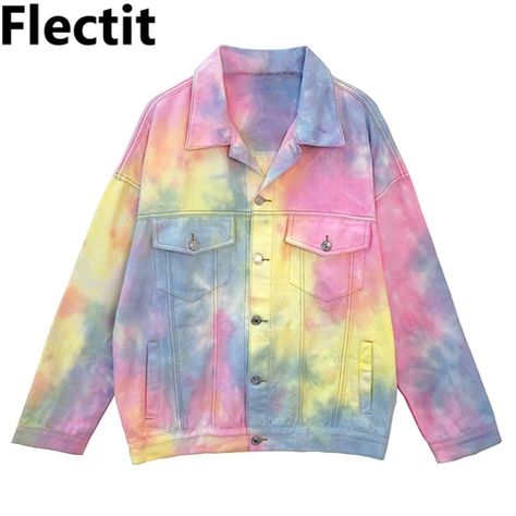 Tie Dye Denim Jacket, Breast Sizes Chart, Tie Dye Jacket, Fall Outfits Korean, Tie Dye Jackets, Dye Denim, E Girl Outfits, Tie Dye Jeans, Tie Dye Denim