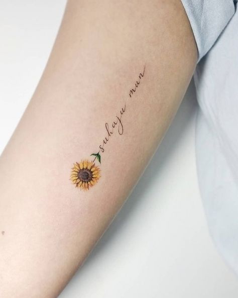 Minimal Inspiration | Inkstinct | Unique wrist tattoos, Sunflower tattoos, Dainty tattoos #sunflowertattoos #tattooideas Tattoos Sunflower, Minimal Inspiration, Small Wave Tattoo, Unique Wrist Tattoos, Tato Minimal, Omerta Tattoo, Sunflower Tattoos, Shoulder Tattoos For Women, Name Tattoo Designs