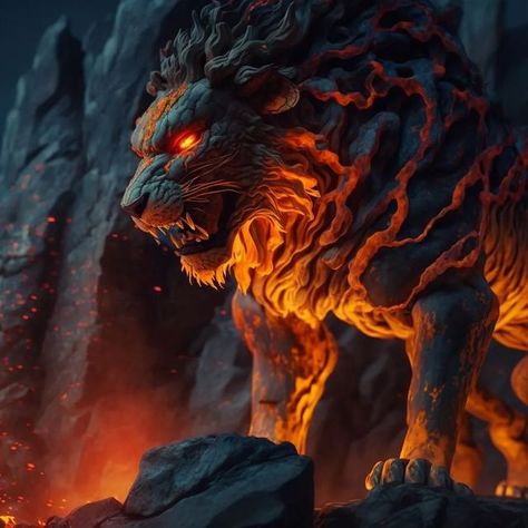 Fire Animals, Lion Fire, Fire Lion Art, Scary Lion Wallpaper, Fantasy Lava Creatures, Dark Maned Lion, Fire Lion Wallpaper Hd, African Jungle Animals, Fire Lion