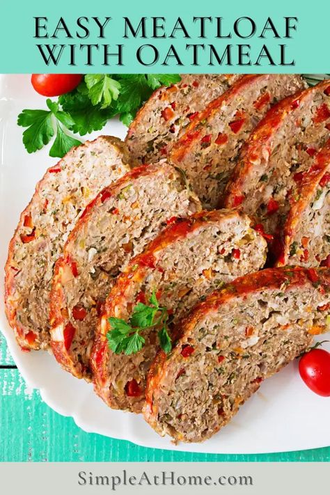 Simple Oatmeal Recipe Meatloaf • Simple At Home Meatloaf Oatmeal, Oatmeal Meatloaf, Meatloaf With Oats, Gluten Free Turkey Meatloaf, Best Turkey Meatloaf, Meatloaf Oatmeal Recipe, Gluten Free Meatloaf Recipe, Meatloaf With Oatmeal, Recipe Meatloaf