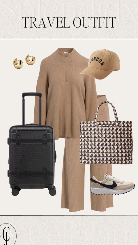 An easy and chic travel outfit for the colder months. Tote bags and comfy shoes are a must when spending time in the car or on a plane. #cellajaneblog #travel #traveloutfit #outfitideas Car Travel Outfit, Plane Outfit Airport Style Comfy, Airport Style Comfy, Plane Outfit Airport Style, International Travel Outfit, New Era Outfit, Airport Outfit Comfy, Era Outfits, Airport Attire