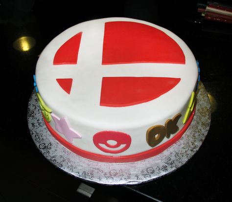 Smash Bros cake made in honor of Super Smash Bros for the Nintendo 3DS Smash Bros Cake, Super Smash Bros Cake, Super Smash Bros Party, Nintendo Cake, Nintendo Party, Birthday Baking, Video Games Birthday, Super Smash Brothers, Cake Boss