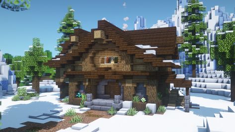 Cute Cabin Minecraft, Cozy Minecraft Cabin, Spruce Log Cabin Minecraft, Log Cabin Minecraft House, Minecraft Cabin Blueprints, Mc House Ideas Cottage, Minecraft Log Cabin Ideas, Minecraft Spruce Cabin, Minecraft A Frame House