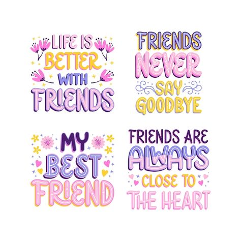 Colorful lettering best friends stickers... | Free Vector #Freepik #freevector #sticker-set #sticker-collection #sticker #collection Friendship Stickers Printable, Best Friend Emojis, Best Friends Stickers, My Best Friend Quotes, Bff Stickers, Friendship Stickers, Friend Stickers, Friendship Day Wishes, School Life Memories