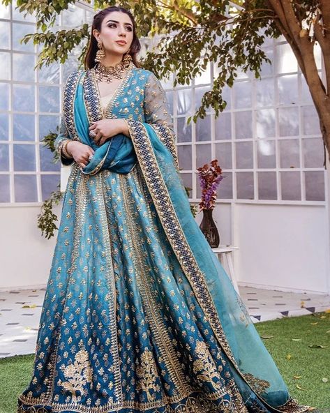 Inbox us to order ✉📬 Or contact 📞 +923074745633 📞☎ (WhatsApp ✔) Royal Blue Pakistani Bridal Dress, Frock With Lehenga, Blue Indian Wedding Dress, Barat Outfit, Pakistani Pishwas, Bridal Pishwas, Blue Bridal Lehenga, Barat Dresses, Bridal Gharara