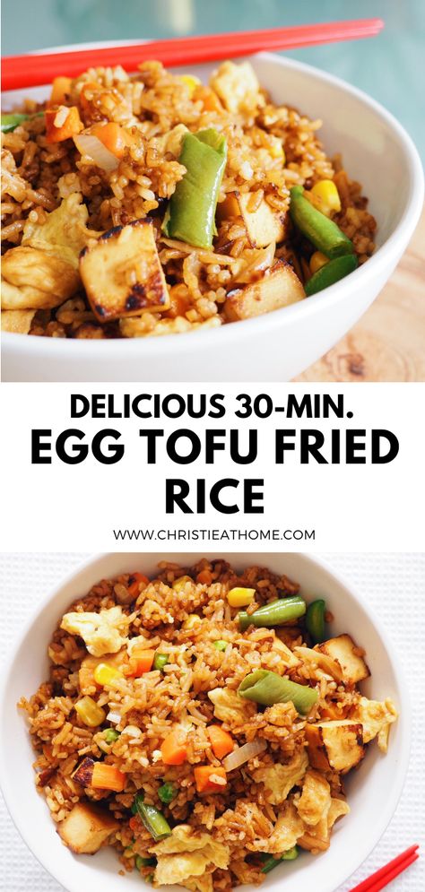 rice, fried rice, egg tofu fried rice, chinese food, chinese recipe Tofu Egg Fried Rice, Tofu Fried Rice With Egg, Tofu Fried Rice Recipe, Egg And Tofu Recipes, Tofu Congee, Rice And Veggie Recipes, Fried Rice With Tofu, Rice Platter, Firm Tofu Recipes