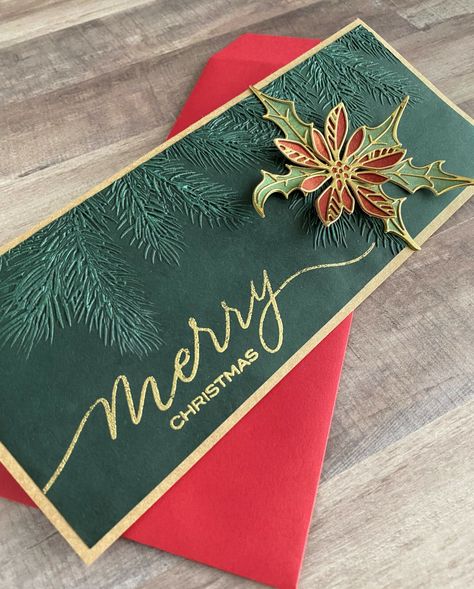 Pine Christmas Slimline Card - Grove Crafted Slimline Christmas Cards Handmade, Slim Line Christmas Cards, Slimline Cards, Tim Holtz Sizzix, Card Tutorial, Cards Christmas, Christmas Cards Handmade, Tim Holtz, Christmas Card