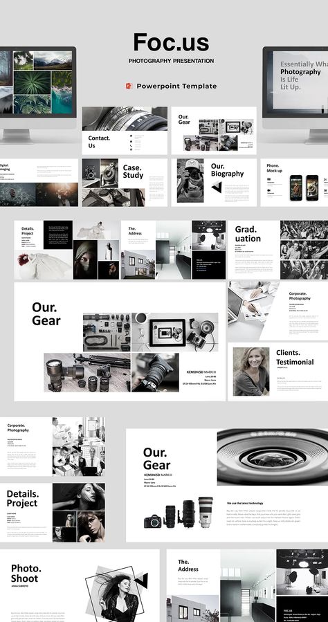 Photography Powerpoint Template. 60+ Unique Creative Slides Photography Powerpoint, Agency Presentation, Agency Photography, Website Agency, Photography Sketchbook, Photography Agency, Company Presentation, Modern Presentation, Powerpoint Free