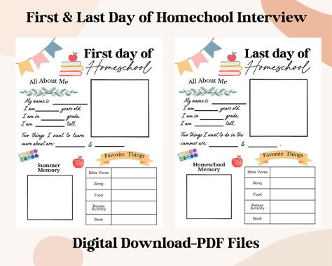 First Last Day of Homeschool Printable Back to School Questionnaire Christian Homeschool Interview Homeschool Keepsake First Day Printable First Day Printable, School Questionnaire, Christian Teacher Gifts, First Day Of Homeschool, Recess Activities, Homeschool Gifts, Summer Homeschool, School Interview, Christian Homeschool