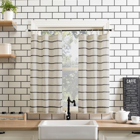 Arrives by Mon, Mar 21 Buy Clean Window Twill Stripe Anti-Dust Cafe Curtain Pair at Walmart.com Healthy Room, Clean Window, Cafe Curtain, Cleaning Curtains, Tier Curtains, Sheer Curtain Panels, Allergy Relief, Bathroom Windows, Black Curtains