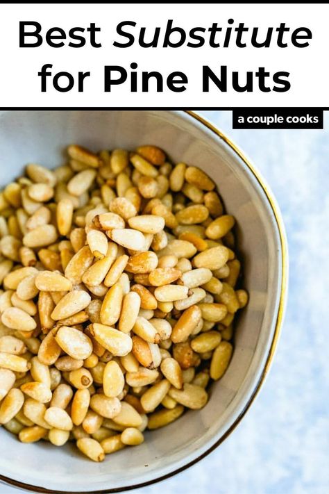 There are several options if you can’t use pine nuts! Here’s the best substitute for pine nuts to use in pesto and other recipes. Grilled Meals, Pine Nut Recipes, A Couple Cooks, Vegan Recipes Plant Based, Frugal Recipes, Couple Cooking, Vegetarian Cookbook, How To Make Pesto, Nut Recipes