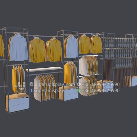 Clothing Rack Aesthetic, Wall Clothing Rack, Store Display Design, Clothing Store Displays, Clothing Display, Clothing Racks, Clothing Store Interior, Clothing Store Design, Store Design Boutique