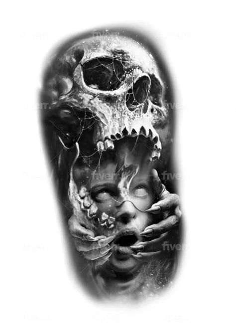 Evil Skull Tattoo, Skull Girl Tattoo, Black Tattoo Cover Up, Chicano Style, Skull Sleeve Tattoos, Evil Tattoos, Full Sleeve Tattoo Design, Clock Tattoo Design, Bird Tattoos