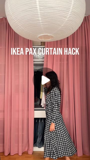 How To Hide A Door In A Bedroom, Fabric Strip Curtains, Pax Doors, Curtain Closet, Curtain Wardrobe, Ikea Wardrobe, Closet Curtains, Way To Save Money, Cute Curtains