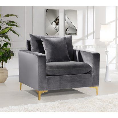 Meridian Furniture Inc Naomi Upholstered Club Chair | Hayneedle Grey Velvet Chair, Velvet Living Room, Accent Chair Set, Velvet Accent Chair, Deep Seat Cushions, Contemporary Chairs, Meridian Furniture, Living Room Collections, Velvet Chair