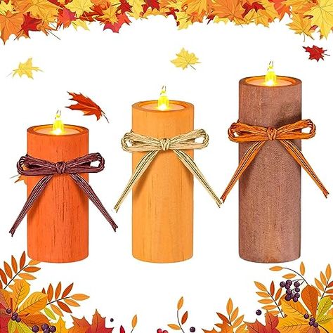 Amazon.com: MTLEE 3 Pcs Fall Tea Lights Candles Battery Operated LED Flameless Votive Candles Fall Wooden Tabletop Decor Thanksgiving Table Decorations Centerpieces Decorative Trays for Home Decor : Home & Kitchen Wood Candle Centerpiece, Autumn Harvest Party, Fall Candle Holders, Bee Candles, Fall Harvest Party, Thanksgiving Candles, Pumpkin Candle Holder, Tea Light Candle Holders, Fall Table Centerpieces