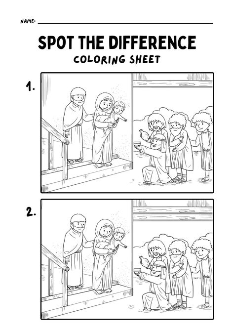 Christmas Spot the Difference Activity | Printable Coloring Worksheet of Jesus' Birth Story - Free Bible Worksheets Bible Activity Sheets For Kids, Bible Activities For Kids Printables, Advent Worksheets, Christmas Spot The Difference, Spot The Difference Hard, Church Activity Sheets, Hope Activities, Sunday School Activity Sheets, Free Sunday School Printables