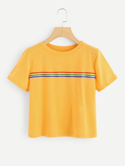 Contrast Striped Tape Tee Tumblr Tee, Latest T Shirt, Striped Crop Top, Striped Fabrics, Outfits Casuales, Moda Fashion, Cute Shirts, Outfits For Teens, Street Style Women