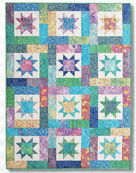 Batiks Sparkle in This Engaging Quilt - Quilting Digest Stars Quilt Pattern, Fat Quarter Quilt Pattern, Stars Quilt, Fat Quarter Quilt, Quilt Sewing Patterns, Batik Quilts, Star Quilt Blocks, Star Quilt Patterns, Star Quilts