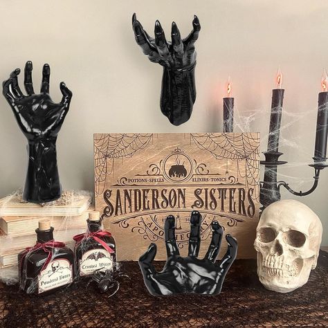 Eye-catching Halloween Decorations: Elevate your Halloween decor with our multi-pack pieces that includes 3 reaching hands, 6 double-sided tapes, 4 screws, 4 drywall anchors, and an instruction manual for a hassle-free installation (Candles in the Hands Not Included). Creepy Hand, Witch Home Decor, Hand Statue, Drywall Anchors, Ghost Diy, Wall Art Sculpture, Creepy Halloween Decorations, Halloween Wall Decor, Scary Halloween Decorations