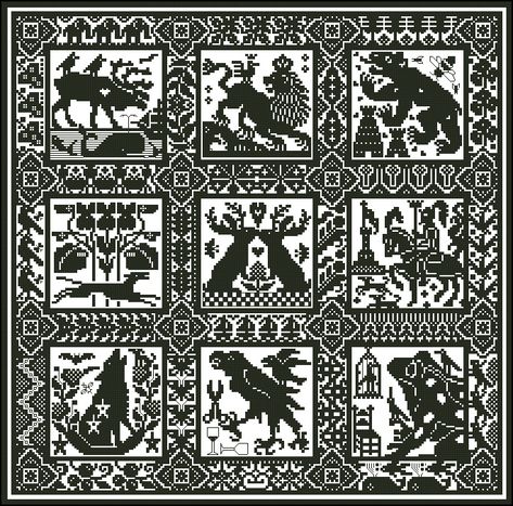 Victorian Cross Stitch Patterns, Dmc Cross Stitch Patterns, Medieval Cross Stitch, Antique Cross Stitch, Free Cross Stitch Charts, Dmc Cross Stitch, Colorwork Knitting, Cross Stitch Collection, Pixel Pattern