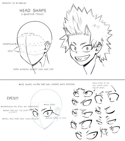 Kirishima Reference, Manga Drawing Tutorials, Hand Drawing Reference, Creative Drawing Prompts, Drawing Guide, Draw Anime, Sketches Tutorial, Drawing Expressions, Digital Painting Tutorials