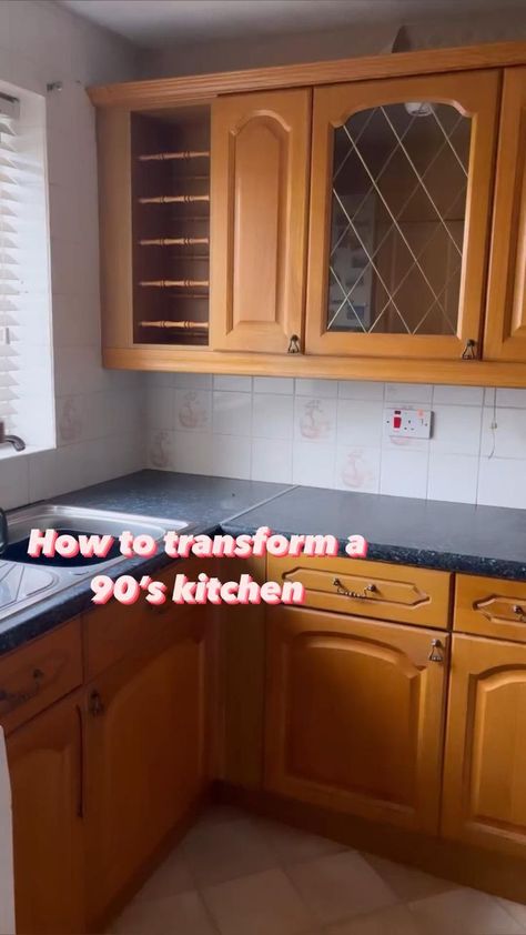 Diy Small Kitchen Cabinets, Remodeling Old Kitchen Cabinets, Upcycle Old Kitchen Cabinets, Kitchen Cupboard Upcycle, Redecorate Kitchen On A Budget, Kitchen Upcycle Before And After, 90s House Interior Design, Kitchen Upcycle Ideas, Upcycling Kitchen Cupboards