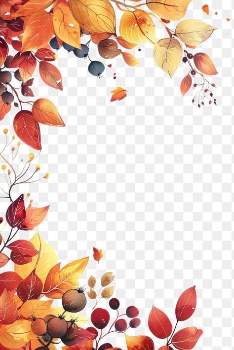 Autumn Frame, Thanksgiving Illustration, Autumn Png, Fall Border Background, Autumn Border, Autumn Foliage Illustration, Autumn Border Frame, Watercolor Border, Fall Frames