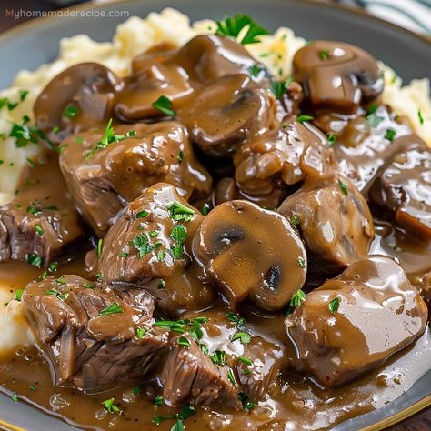 Beef Tips And Gravy Recipe, Tender Beef Tips, Beef Gravy Recipe, Beef Tips And Gravy, Sunday Dinner Recipes, Beef Gravy, Beef Tips, Comfort Food Recipes Dinners, Gravy Recipe