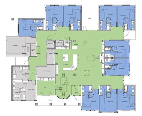 Nursing Home Design Floor Plans, Nursing Home Floor Plan Layout, Senior Living Facilities Floor Plans, Assisted Living Floor Plans Layout, Care Home Architecture, Residential Assisted Living Floor Plans, Senior Living Floor Plans, Assisted Living Facility Floor Plans, Nursing Home Floor Plan