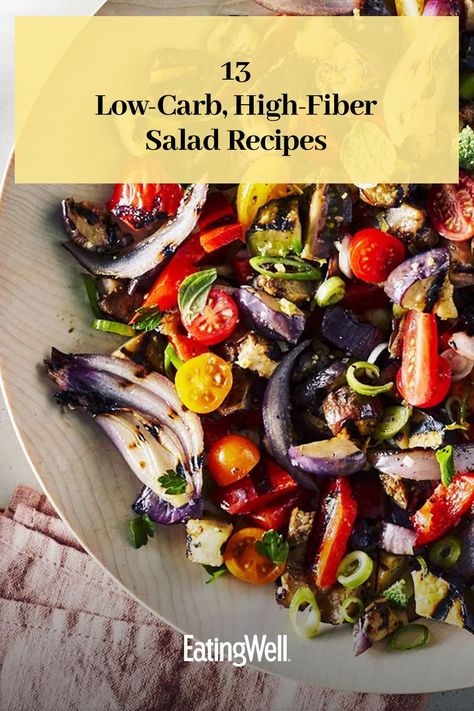 Pair your meal with one of these delicious salads that are low in carbohydrates and high in fiber to help you feel full for longer and meet your nutritional goals. Recipes like our Massaged Kale Salad and Grilled Eggplant Salad are the perfect finishing touch to a protein-rich dinner. #lunch#lunchideas#healthylunchideas#healthylunches#healthylunch#lunchrecipes#budget#budgetfriendly#healthyrecipes High Fibre Salad Recipes, Grilled Eggplant Salad, Dressings Recipes, Massaged Kale Salad, Easy Breakfast Brunch, Massaged Kale, Eggplant Salad, Mediterranean Diet Meal Plan, Low Cholesterol Recipes