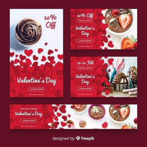 Valentine's day web banner collectio Pre... | Premium Vector #Freepik #vector #banner #heart #love #chocolate San Valentin Vector, Valentines Day Post, Print Design Template, Banner Online, Valentine Banner, Cake Logo Design, Harry Potter Tumblr, Valentines Day Background, Free Valentine