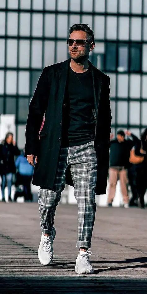 The Comeback of Plaid Trousers this summer season. Grey Checked Pants Outfit Men, Check Trousers Men Outfit, Checkered Trousers Outfits Men, Plaid Pants Men Outfit Street Styles, Checked Trousers Outfit Men, Checked Pants Outfit Men, Plaid Trousers Outfit Men, Black Checkered Pants Outfits, Checkered Pants Outfit Men