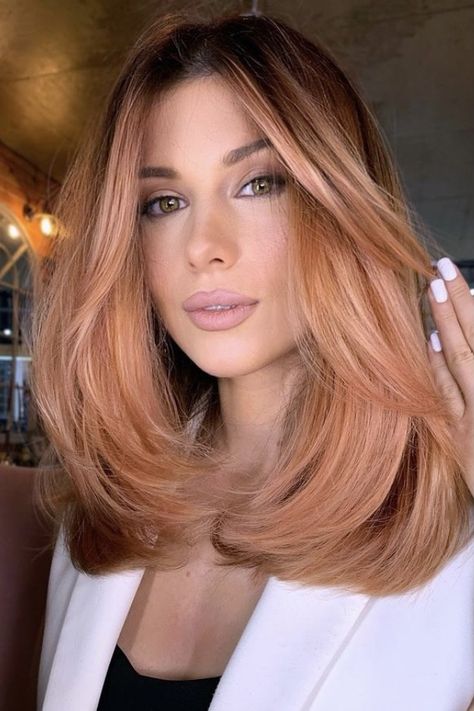 Volume Haircut, Hair Lob, Bangs Layers, Lob Cut, Layers Long, Long Haircut, Haircut Medium, Brunette Bob, Peach Hair