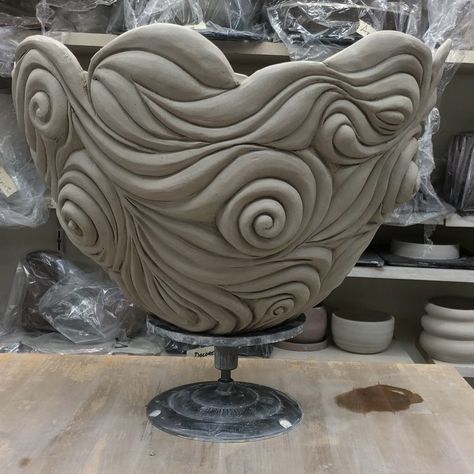 Finishing this punch bowl size piece today. 12x18x18 #lamanopottery #pottery #potteryart #wheelthrown #wheelthrownpottery… | Instagram Coil Ceramics Ideas Design, Cool Coil Pots, Large Coil Pots, Creative Coil Pots, Coiled Pottery Ideas, Coil Pottery Ideas Unique, Coil Pottery Vase, Pottery Bowls Ideas, Pottery Coil Ideas