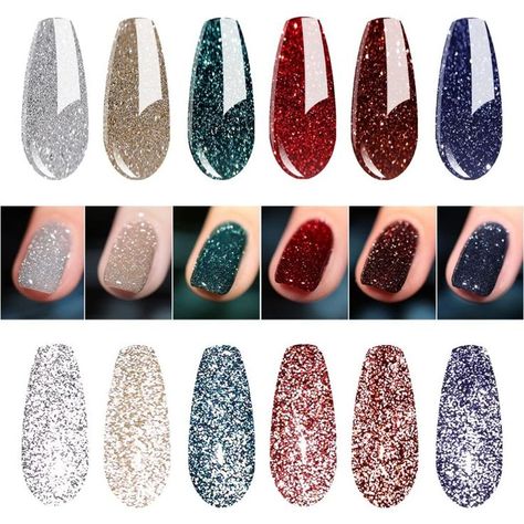 Vishine Reflective Shinny Glitter Gel Nail Polish, Explosion Diamond Christmas 6 Colors Charming Red, Brown ,Blue, Noble Golden, Classic Sliver Holographic Gel Polish Kit UV LED Soak Off Nail Polish Home DIY Manicure Nail Art Varnish 8ml Nail Disco Gel, Disco Gel Nails, Nagel Art, Diamond Christmas, Glitter Gel Nail Polish, Pedicure Nail Designs, Manicure Nail Art, Glitter Gel Polish, Glitter Gel Nails