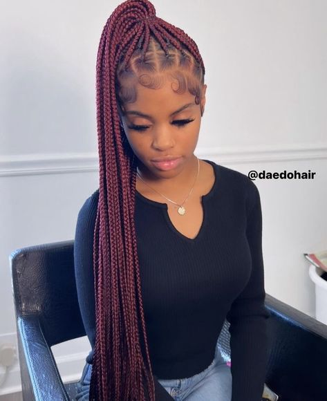 Burgundy Braided Ponytail, Twist Hairstyle, Hairstyle Ideas Easy, Black Ponytail Hairstyles, Box Braids Hairstyles For Black Women, Braided Hairstyle, Cute Braided Hairstyles, Braids Hairstyles Pictures, Dyed Hair Inspiration