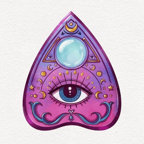 Ouija Board Painting, Ouija Board Planchette Drawing, Ouji Board Drawing, Planchette Painting, Ouija Drawing, Planchette Illustration, Ouija Board Drawing, Planchette Drawing, Mystic Watercolor