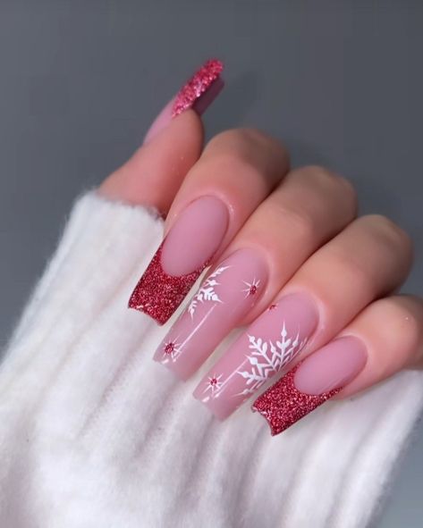 Nail Noel, Nagellack Trends, Red Christmas Nails, Cute Christmas Nails, Winter Nails Acrylic, Christmas Nails Easy, Christmas Gel Nails, Classy Acrylic Nails, Acrylic Nails Coffin Pink