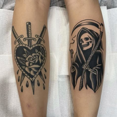 Old Traditional Tattoo, Traditional Tattoo Arm, Back Of Leg Tattoos, Traditional Tattoo Drawings, Old School Tattoos, Traditional Black Tattoo, Noosa Heads, Traditional Tattoo Inspiration, Traditional Tattoo Sleeve