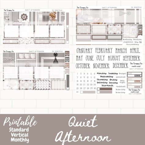 PRINTABLE Monthly Sticker Kit/ Quiet Afternoon / Standard Vertical Planner Kit/Digital Download/ Monthly Sticker Kit planneraccessories #bestdigitalplannerforipad #diyplanner #plannerestudos🌲 Fox Quilt, Simple Weekly Planner, Weekly Planner Free Printable, Weekly Planner Free, Weekly Calendar Planner, Everyday Planner, Vertical Weekly Planner, Weekly Planner Stickers Kit, Vertical Planner