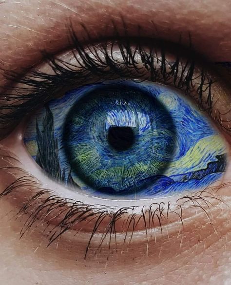 Paint Iris Eye, Blue Eye Painting, Blue Eye Art, Art Vangogh, Van Gogh Aesthetic, Iris Eye, Van Gogh Irises, Body Art Photography, Pen Art Drawings