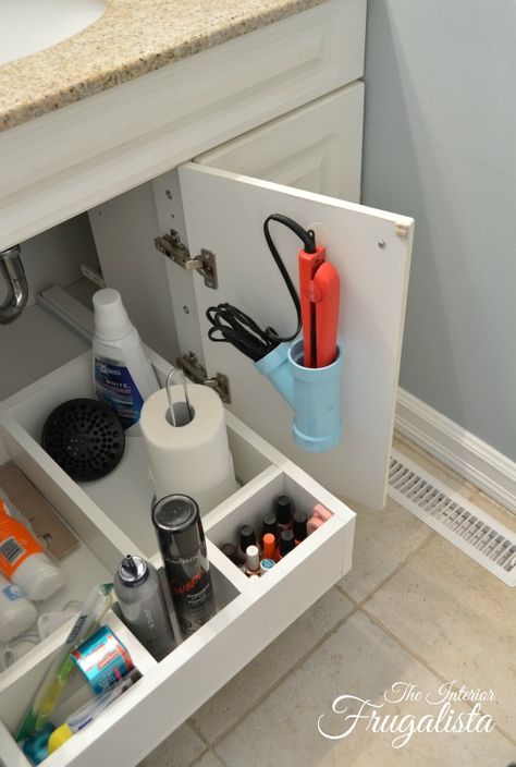 Close Up of DIY Bathroom Vanity Sliding Shelf with Cubbies/The Interior Frugalista Sliding Shelf, Vanity Diy, Bathroom Vanity Drawers, Diy Bathroom Design, Vanity Shelves, Diy Bathroom Vanity, Sliding Shelves, Vanity Drawers, Diy Vanity