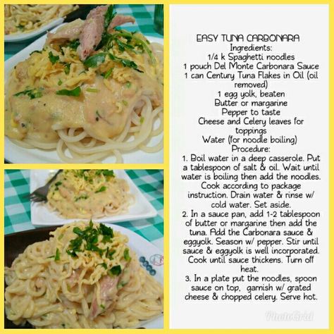 Easy Tuna Carbonara (Filipino style) Carbonara Filipino Style, Tuna Carbonara, Carbonara Ingredients, Carbonara Sauce, Filipino Style, Carbonara Recipe, Spaghetti Noodles, Filipino Dishes, Spaghetti