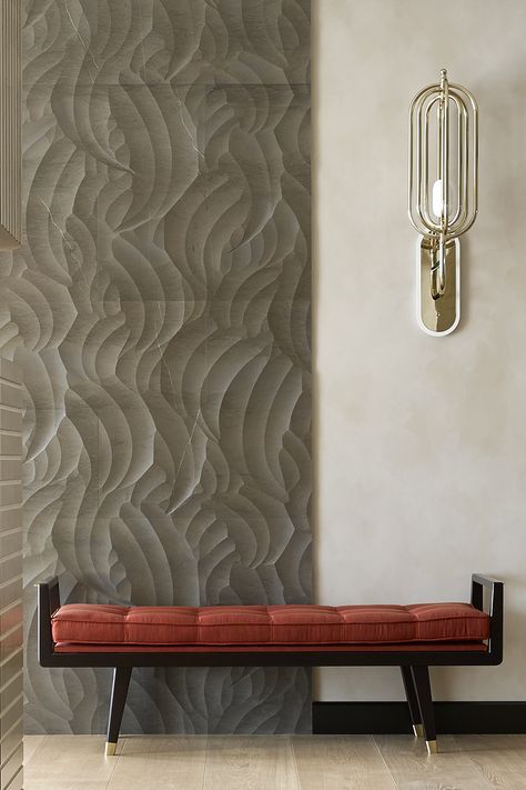 Marble Self Design, Abstract Wall Design Interiors, Wall Patterns Texture, Hotel Feature Wall, Curved Wall Design, Marble Wall Design, Carved Stone Wall, Marble Wall Panel, Interior Wall Cladding