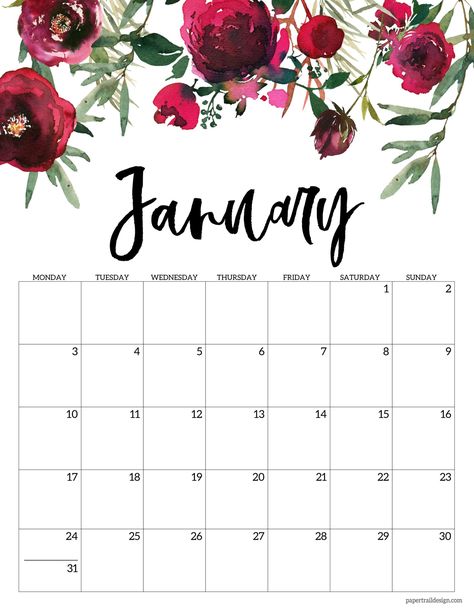 Printable Calendar Pages, Paper Trail Design, Free Printable Calendar Templates, Flower Calendar, January Calendar, To Do Planner, Trail Design, Floral Planner, Calendar 2022