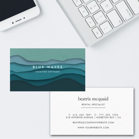 Modern Blue Ocean Waves Business Card - business card Cute Business Cards, Purple Square, Abstract Ocean, Business Card Inspiration, Pixel Design, Branding Mood Board, Square Business Card, Modern Blue, Modern Business Cards