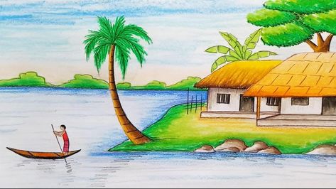 BEST VILLAGE PICTURE DRAWING/BEST SCENERY Simple Scenery Drawing, Simple Scenery, Best Scenery, Picture Drawing, Scenery Drawing, Drawing Art, To Draw, Art