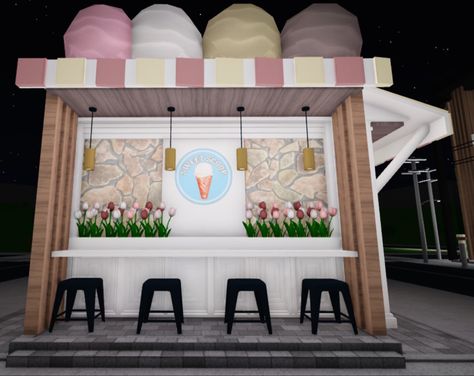 Bloxburg Ice Cream Shop, Bloxburg Town Layout Small Plot, Bloxburg Beach House, Kitchen Ceiling Design, Roblox Bloxburg House Ideas, Mansion Bloxburg, Blocksburg Room Ideas￼, Ice Cream Stand, Modern House Floor Plans